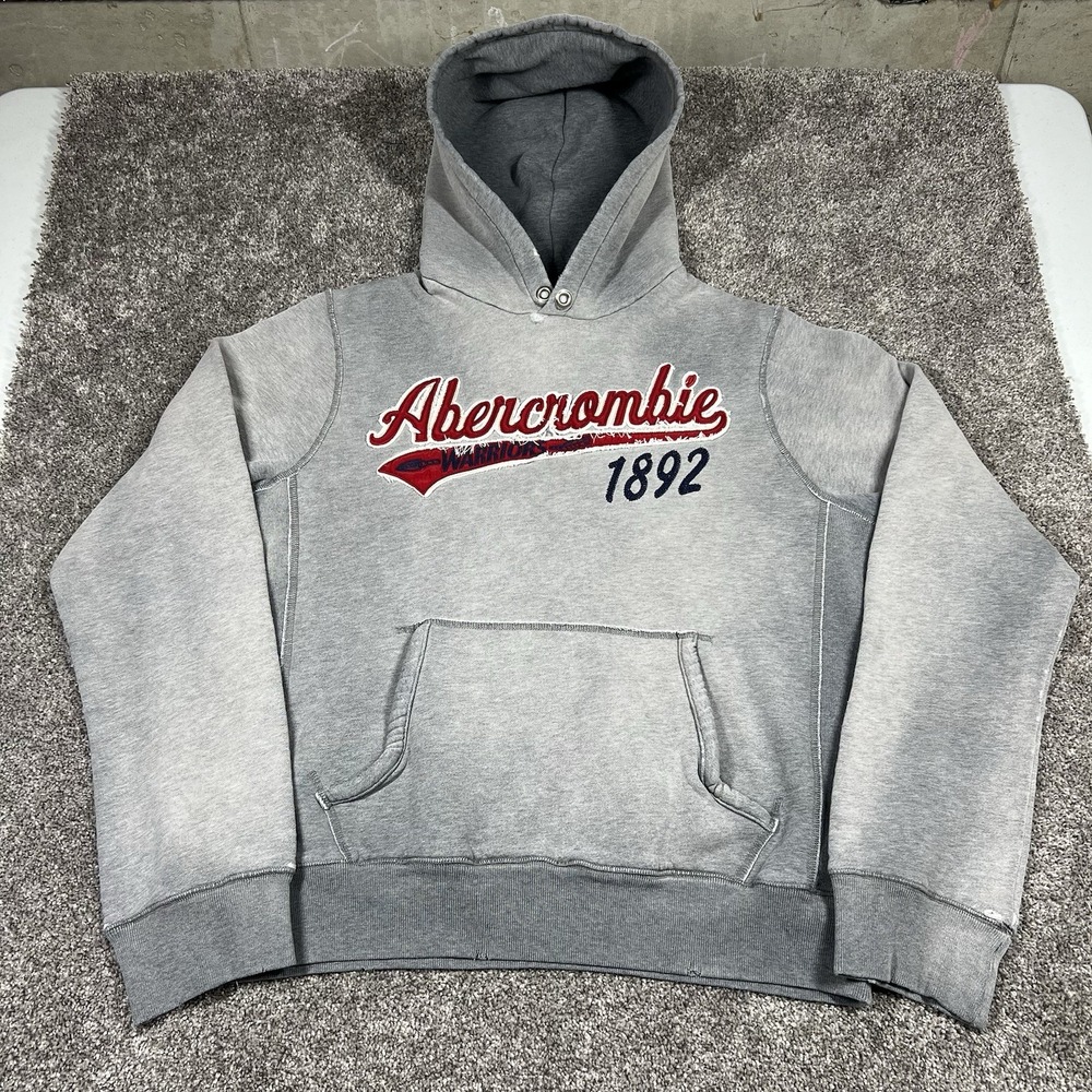 VTG 90s Abercrombie & Fitch Warriors Hoodie Distressed Reverse Weave Sweatshirt